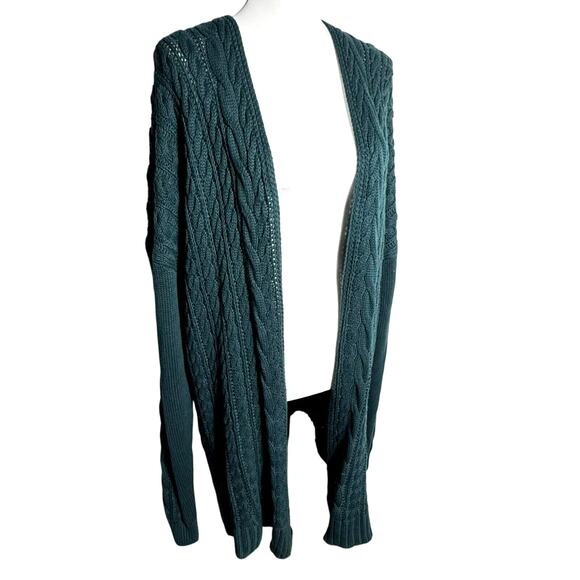 RUFFLEBUTTS Women's XL‎ Forest Green Open Cable Knit Cardigan Sweater Soft Cozy - Picture 1 of 8